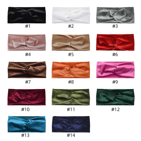 Velvet Twisted Headband Wide Elastic Cross Knot Hair Band Retro Solid Color For Women Yoga Spa Face Washing