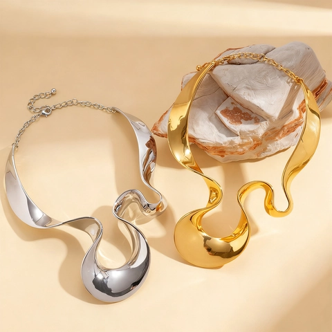 Collar Gargantilla De Declaración Metal Líquido Irregular Geométrico Retorcido Ajustable Joyas De Arte Moderno Para Mujeres