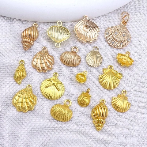Thème Océan Coquillage Conque Étoile De Mer Breloques Alliage De Zinc Métal Strass Pendentifs Pour Création De Bijoux DIY Or Or Rose