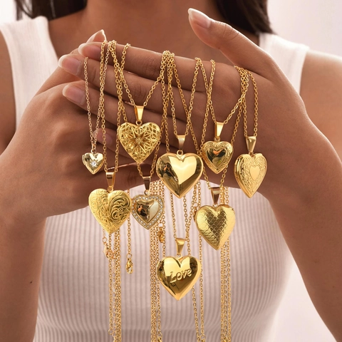 Stainless Steel Heart Locket Necklace For Women Gold Silver Plated Zirconia Engraved Photo Frame Pendant Personalized Jewelry