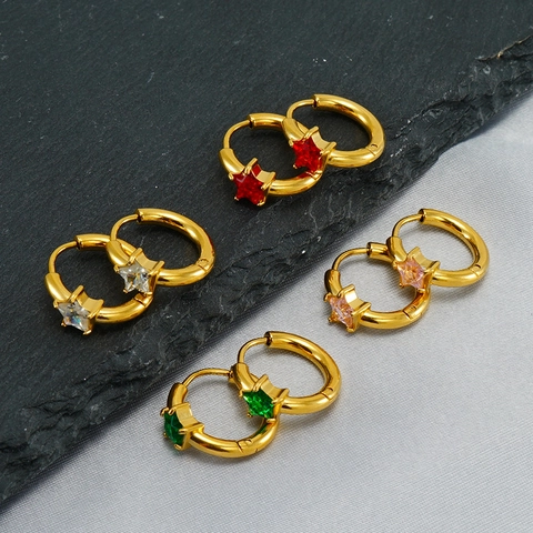 Pendientes De Aro De Estrella Con Zircón Acero Inoxidable Chapado En Oro De 18K Joyas De Moda Vintage Para Mujeres