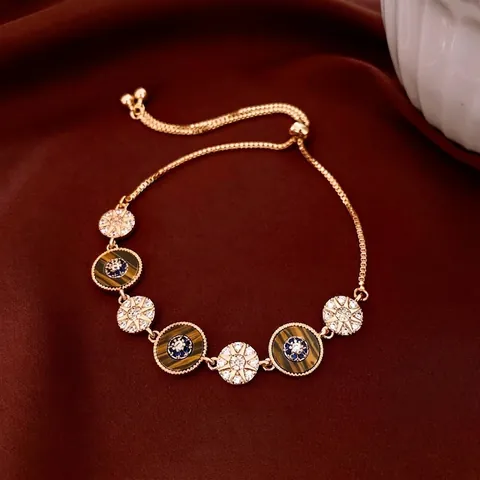 Vintage Armband Kupfer 18K Vergoldet Mit Tigerauge Stein Blauer Zirkon Evil Eye Sternenschliff Verstellbar Damen