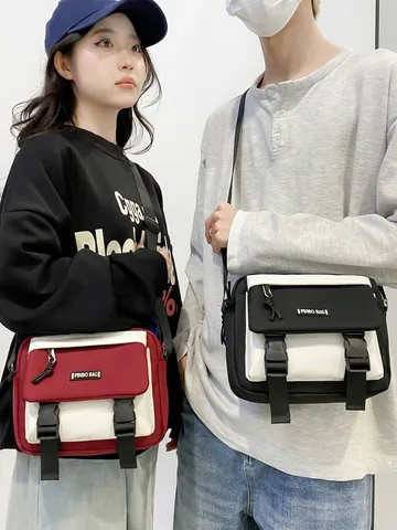 Bolso De Mensajero De Nailon Impermeable Streetwear Japonés Color De Contraste Estilo Workwear Bolso De Hombro Hombre Mujer