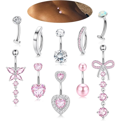 Edelstahl Kupfer Bauchnabelring Für Damen Rosa Gold Silber Strass Künstliche Perle Schmetterling Herz Schleife Körperschmuck