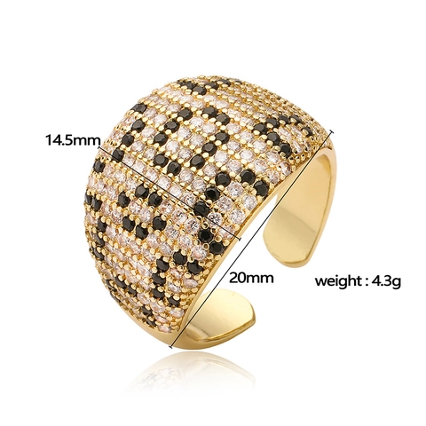 Bague En Cuivre Motif Léopard Pavée De Zircone Bande Large Bague Ouverte Ajustable Bijoux Mode Hip Hop Pour Femmes