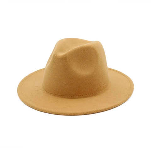 Classic Wide Brim Fedora Hat Vintage Jazz Cap Solid Color Cotton Polyester Felt Unisex Fashion Winter Autumn Accessory
