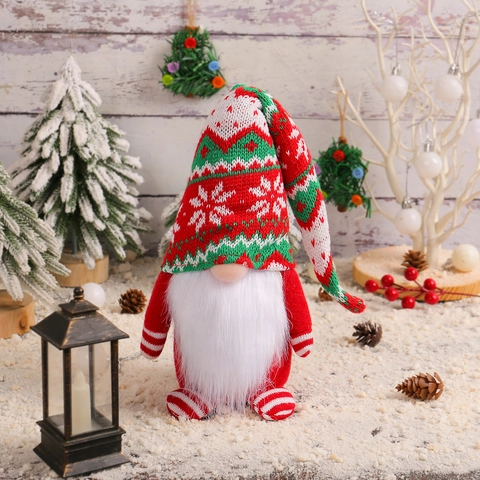 Bambola Gnomo Di Natale Cappello Lungo Maglia Motivo Fiocco Di Neve Peluche Senza Volto Ornamento Tavola Decorazione Festa