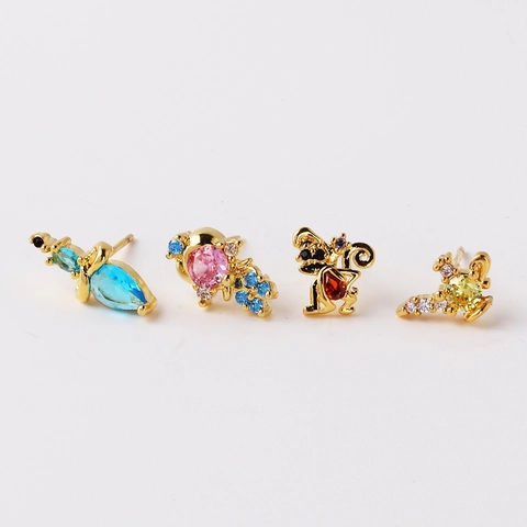 Cartoon Tier Prinzessin Ohrstecker Mit Bunten Zirkon Inlaid Legierung Mode Schmuck Für Frauen Mädchen Elegantes Geschenk