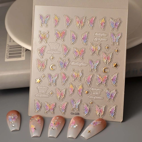 5D Embossed Nail Art Stickers Butterfly Flower Gold Stamping Adhesive Manicure DIY Decorations For Women Stylish