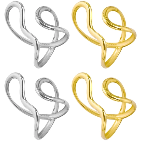 Irregular Curved Line Ring 304 Stainless Steel 18K Gold Plated Adjustable Open Minimalist Abstract Jewelry For Women