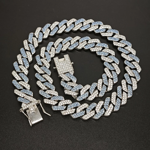 Hip Hop Cuban Chain Necklace Alloy Rhinestone Iced Out Colorful Streetwear Jewelry For Men Women