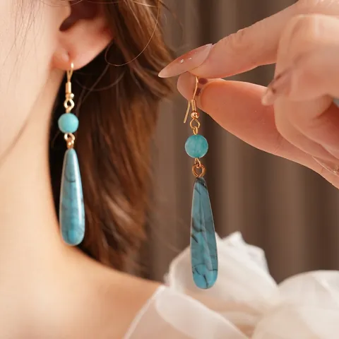 Orecchini Pendenti Etnici Vintage Con Agata Acrilico E Perno In Argento Motivo Marmo Bohemien Gioielli Donna