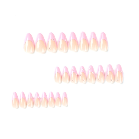 Unghie Finte French Rosa Con Decorazione Di Künstliche Perle Forma A Mandorla Base Nude Per Donne