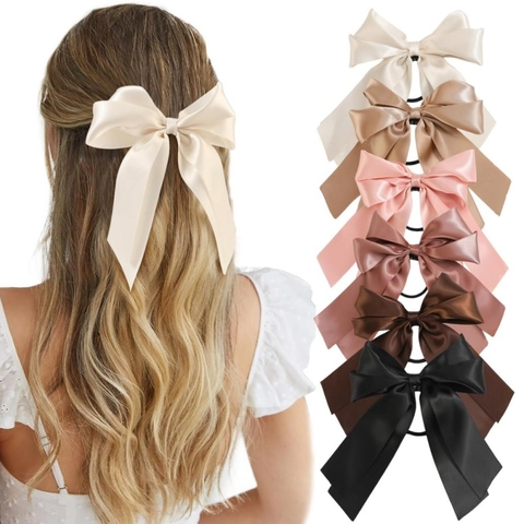Satin Ribbon Bow Hair Ties With Long Streamers Elegant Sweet Satin Feel Scrunchies Ponytail Holder For Women Girls
