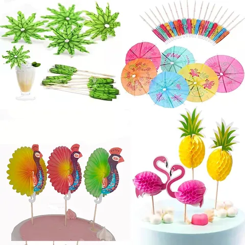Adornos De Panal De Flamenco Y Piña Desechables Palillos De Frutas De Papel Madera Para Decoración De Fiesta De Verano