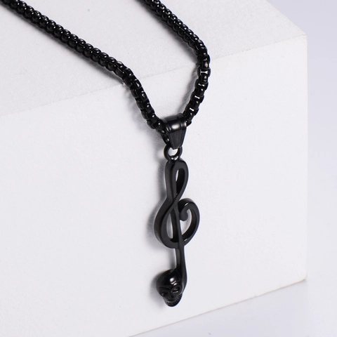 G-clef Music Note Skull Pendant Necklace 304 Stainless Steel Punk Gothic Rock Jewelry For Men Women Hip-hop Style