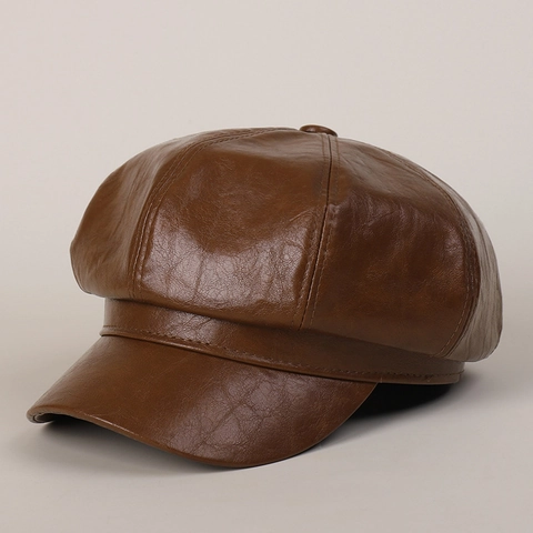 Gorra De Repartidor Vintage De Cuero PU Para Mujer Color Sólido Estilo Británico Sombrero Octagonal Retro Pintor Otoño Invierno