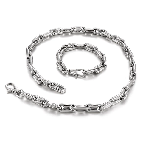 Conjunto De Joyas De Acero Inoxidable Collar Y Pulsera Cadena Grano De Café Nariz De Cerdo Eslabón Geométrico Punk Hombre