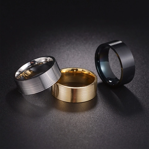 Herren Edelstahl Bandring Gerillte Gerippte Textur Polierte Kante Modeschmuck Für Männer