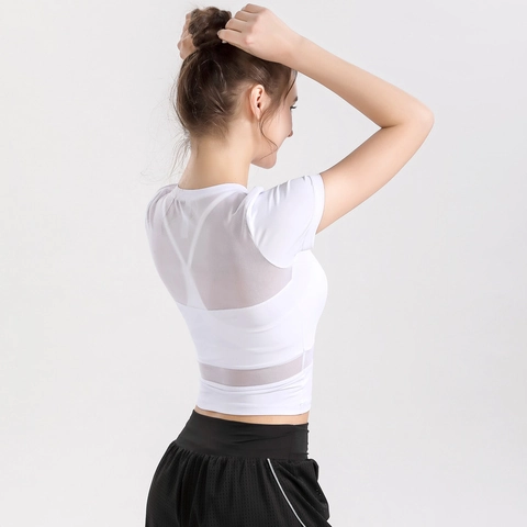 Γυναικείο Αθλητικό T-Shirt Δίχτυ Patchwork Αναπνεύσιμο Γρήγορο Στέγνωμα Γιόγκα Γυμναστήριο Τρέξιμο Slim Fit Top
