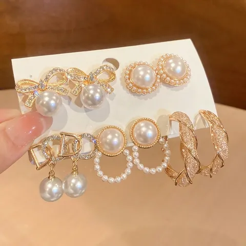 Eleganti Orecchini Di Künstliche Perle Con Fiocco Con Perno In Argento Strass Geometrico Vintage Lusso Francese Gioielli Per Donna