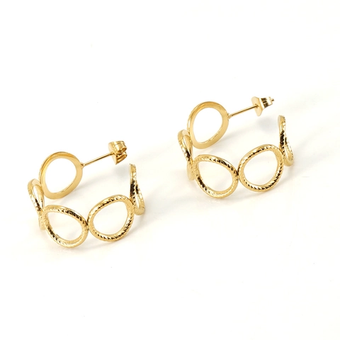 Hollow C Shaped Hoop Earrings For Women 18K Gold Plated Stainless Steel Textured Twisted Geometric Design Jewelry