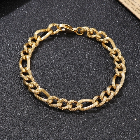 Collar De Cadena Figaro De Acero Inoxidable Pulido Textura Patrón De Serpiente Hip Hop Streetwear Para Hombres Unisex
