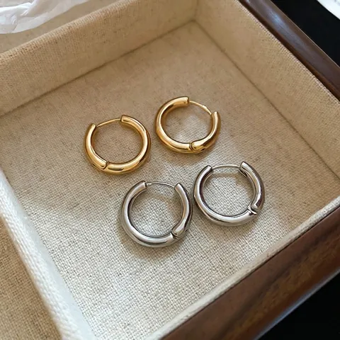 Orecchini A Cerchio In Rame Minimalisti Lucidati Placcati Oro Argento Huggie Gioielli Di Moda Per Donna
