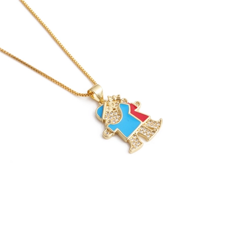 Collana Con Ciondolo Coppia Cartone Animato Rame Placcato Oro Micro Pave Zircone Smalto Blu Rosso Gioielli
