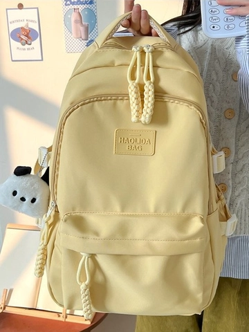 Japanese Style Casual Backpack Large Capacity Waterproof Nylon School Bag For Students With Cute Panda Pendant