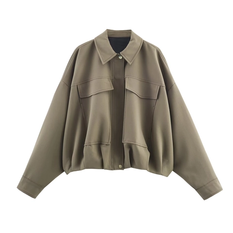 Veste Bomber Courte Femme Polyester Style Workwear Fermeture Éclair Poche Décontractée