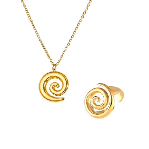 Conjunto De Collar Y Anillo En Espiral De Acero Inoxidable Accesorios De Joyería Minimalistas Elegantes Para Mujer Tono Oro Plata