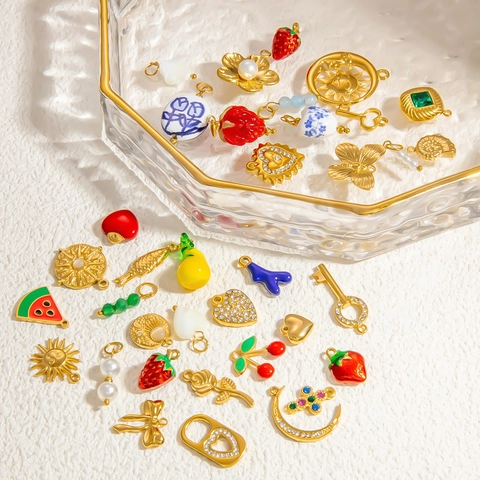 DIY Charms Pendants Stainless Steel 18K Gold Plated Enamel Artificial Pearl For Jewelry Making Necklace Bracelet Waterproof Hypoallergenic