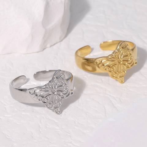 Edelstahl Schmetterling Ring Vergoldet Offen Verstellbar Hohl Tier Design Schmuck Für Frauen Kreative Nische