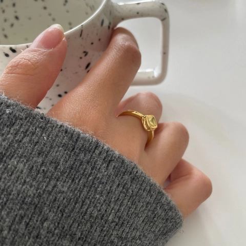 Anello In Argento Sterling 925 Quadrato Geometrico Trama Irregolare Regolabile Gioielli Minimalisti Per Donna