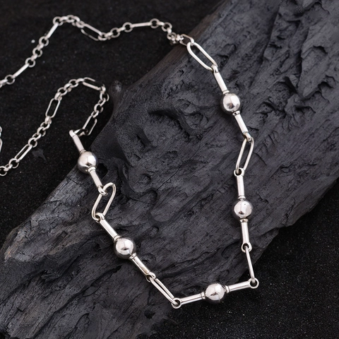 Premium Copper Geometric Spherical Ball Bead Snake Bone Chain Necklace Silver Color Minimalist Clavicle Jewelry For Women