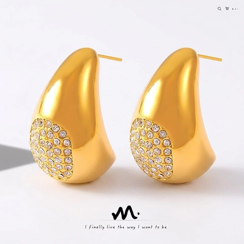 Pendientes de Botón de Acero de Titanio de Gota de Agua Minimalista Elegante Estilo Ins Francés Circonia Diseño Geométrico Mujer