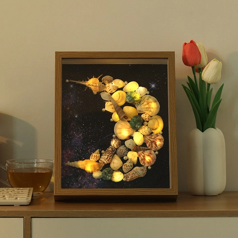 Marco De Fotos Caja De Sombra Concha DIY Hecho A Mano Luz Nocturna Madera MDF Arte Escritorio Decoración Hogar Regalo Cumpleaños