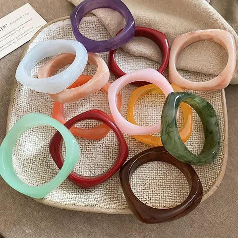 Retro Hars Geometrische Vierkante Armring Armband Breed Dik Marmerpatroon Kleurrijke Mode Sieraden Voor Dames