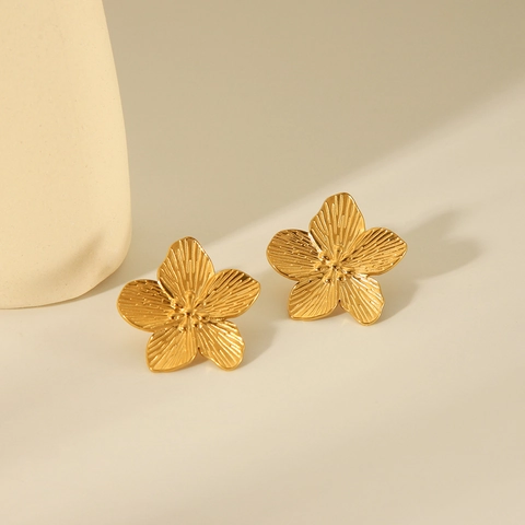 Elegant Stainless Steel Flower Petal Stud Earrings 18K Gold Plated Geometric Floral Ear Jewelry For Women Daily Accessories