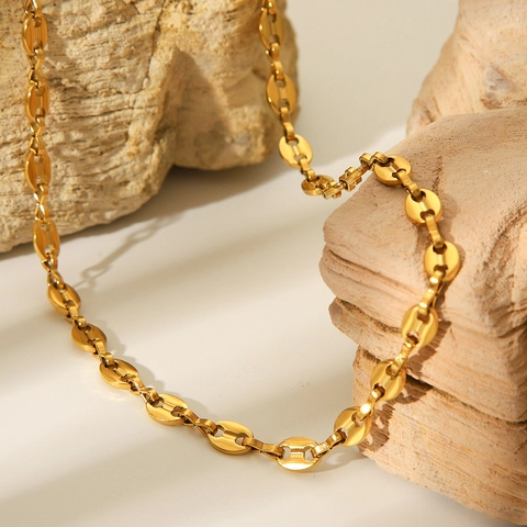 Fashion Mariner Link Necklace 18K Gold Plated Stainless Steel Coffee Bean Chain For Women Light Luxury Versatile Jewelry