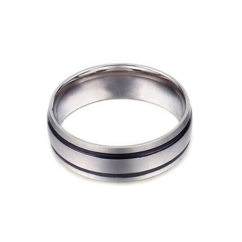 Anillo De Acero Inoxidable Hombre Simple Raya Negra Acabado Cepillado Banda Minimalista Joyería Masculino Moderno