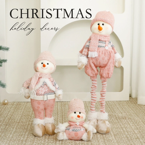 Adorno De Peluche De Navidad Rosa Papá Noel Muñeco De Nieve Reno Tela De Punto Patas Telescópicas Decoración De Mesa Hogar