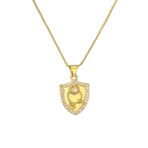 Celestial Anhänger Halskette Kupfer Vergoldet Geometrisch Sonne Mond Stern Biene Zirkon Eingelegt Eleganter Schmuck Für Damen