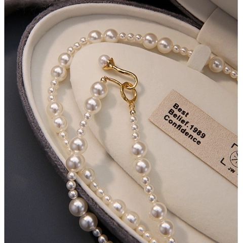 Französische Vintage Doppelschichtige Künstliche Perlenkette Elegant Luxus Abgestufte Künstliche Perlen Lange Pulloverkette Für Damen