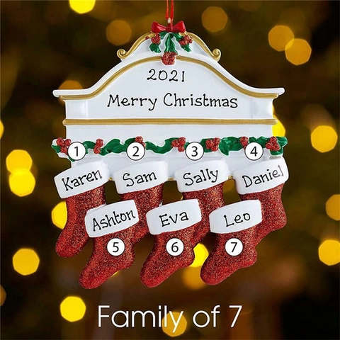 Christmas Hanging Ornament Resin Stocking Family Fireplace Design DIY Glitter Red White Green Holiday Decor
