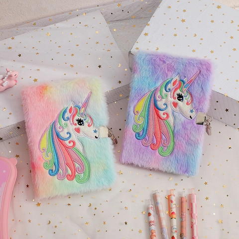 Cuaderno Peluche Unicornio Con Candado Diario Secreto Arcoíris Para Niñas Niños Material Escolar Lindo