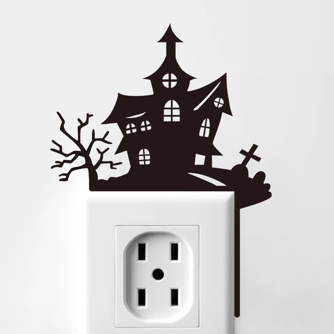 Halloween Türrahmen Eckdeko Wandaufkleber Schwarz PVC Silhouette Geisterhaus Hexe Spinnennetz Gruselige Deko