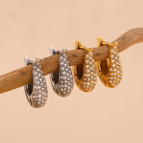 Pendientes Huggie En Forma De U De Acero Inoxidable 316L Chapado En Oro De 18K Circonita Cúbica Geométrica Para Mujer