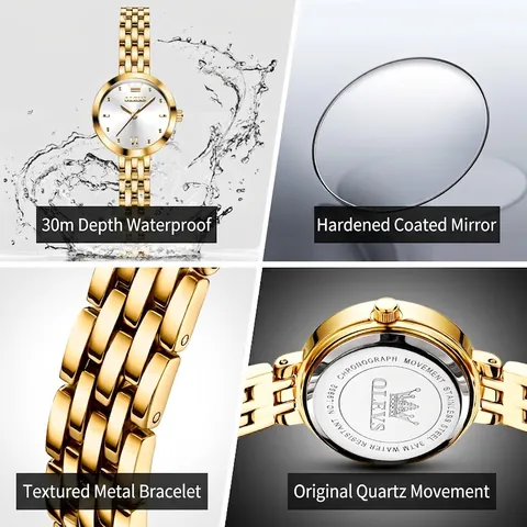 Reloj De Cuarzo Para Mujer Correa De Acero Inoxidable Resistente Al Agua Elegante Moda Hebilla De Joyería Reloj Analógico